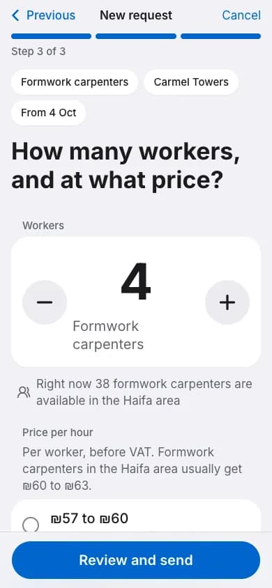 A new request on a contractor's phone: how many workers he needs and at what price an hour